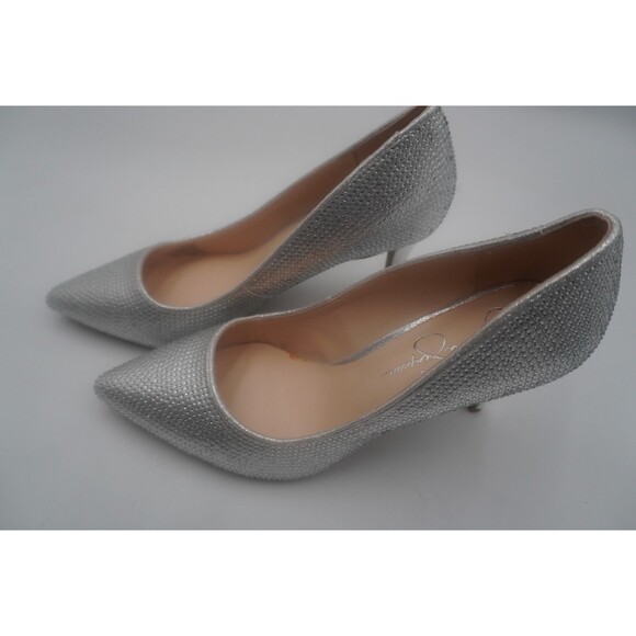 Jessica Simpson Lindiza Silver Sparkly Rhinestone Pointed Toe Stiletto Pumps 8M - Picture 3 of 13